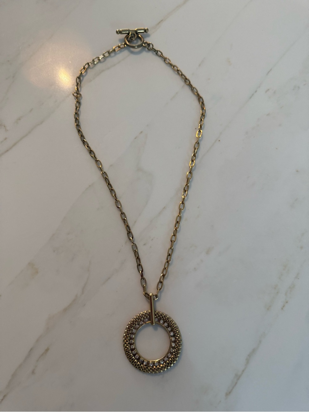 Gold-Tone Pave Circle Pendant Necklace - Elegant Women’s Jewelry